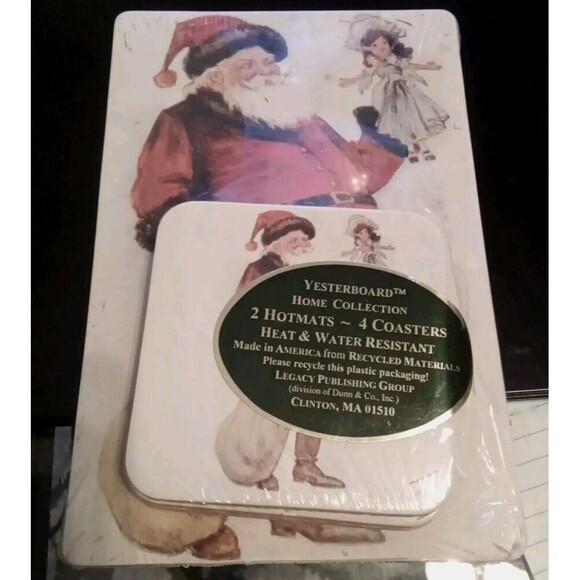 Vtg 80's 4 Coasters- 2 Hotmats Yesterboard USA Santa Christmas - Picture 1 of 3